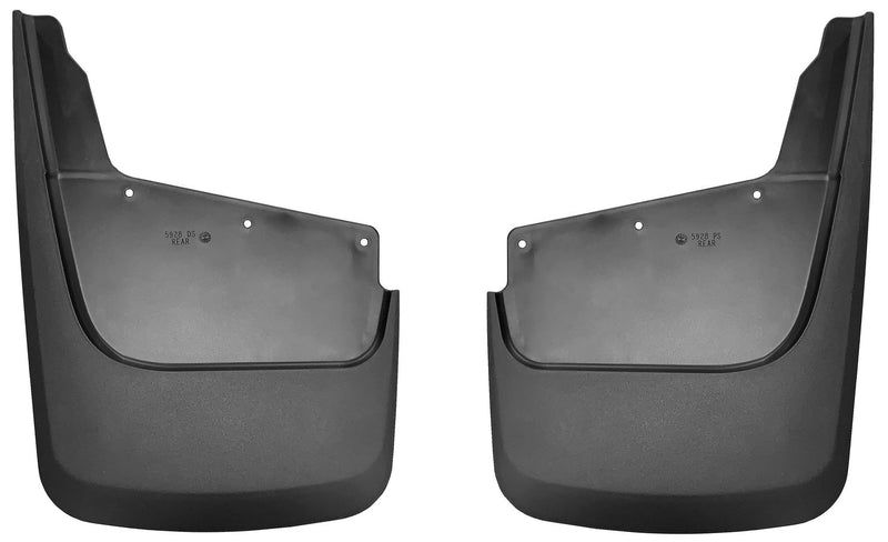 Husky Liners Custom Molded: pair of black molded rear mud guards on a white background