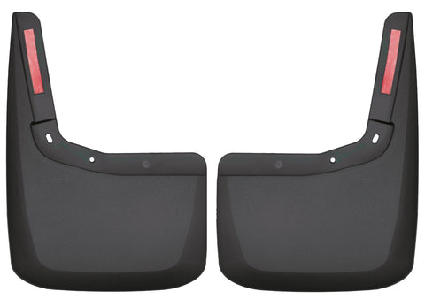 Husky Liners Custom Molded: pair of black molded rear mud guards with red reflectors on a white background