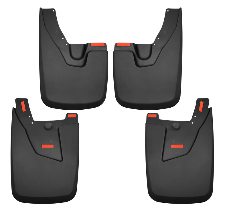 Husky Liners Custom Molded: set of four black custom-molded mud guards, front and rear pairs, on a white background