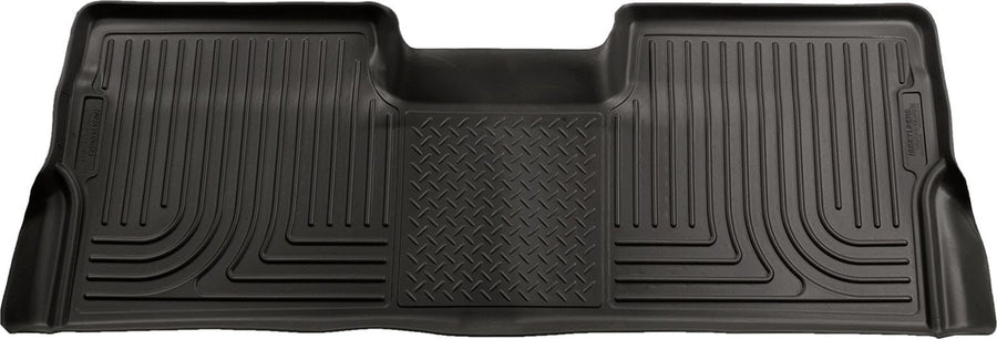 Husky Liners WeatherBeater Floor Liners: Black one-piece second-row floor liner on white