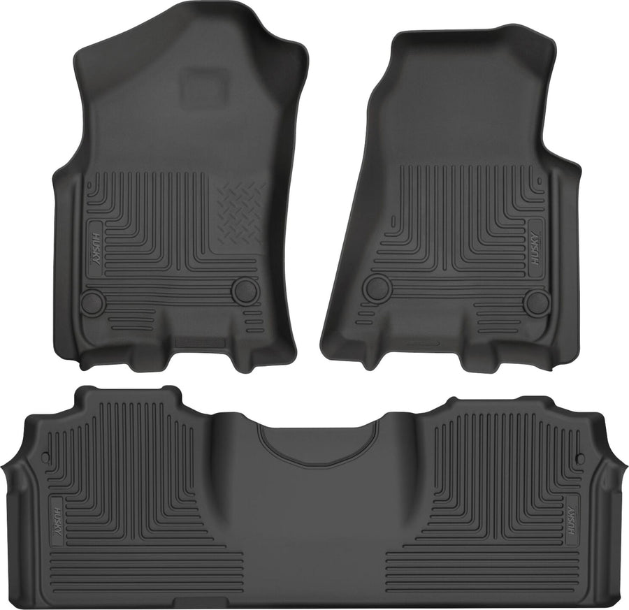 Husky Liners WeatherBeater Floor Liners: Black front floor liner pair and one-piece second-row liner on white