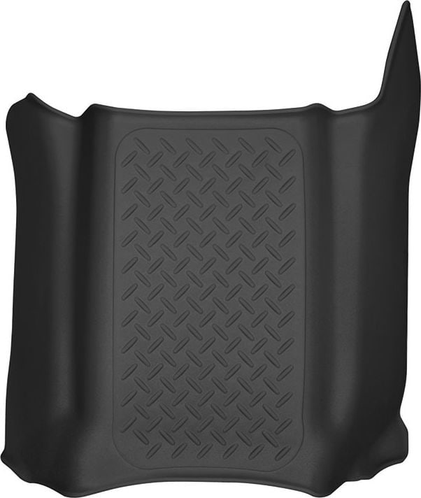 Husky Liners X-act Contour Center Hump Floor Liners: Black molded center hump floor liner with diamond-plate tread, on a white background