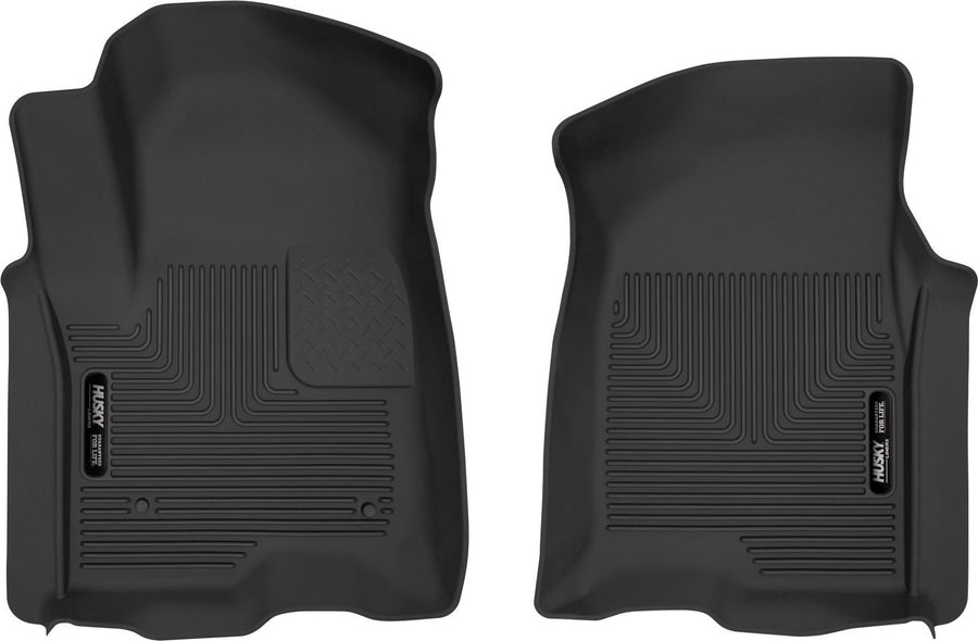 Husky Liners X-act Contour Floor Liners: Black X-act Contour pair of front floor liners on a white background