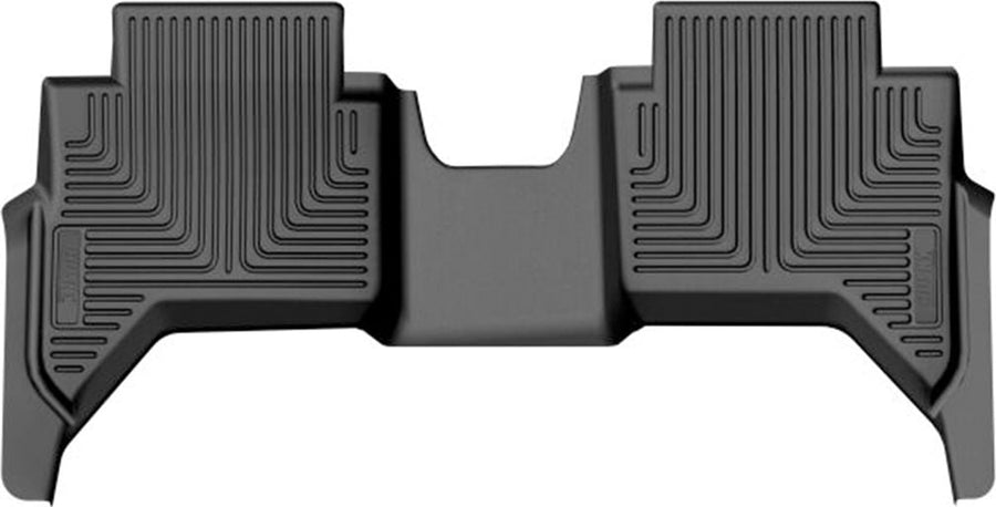 Husky Liners X-act Contour Floor Liners: Black X-act Contour one-piece second-row floor liner on a white background (rendered image)