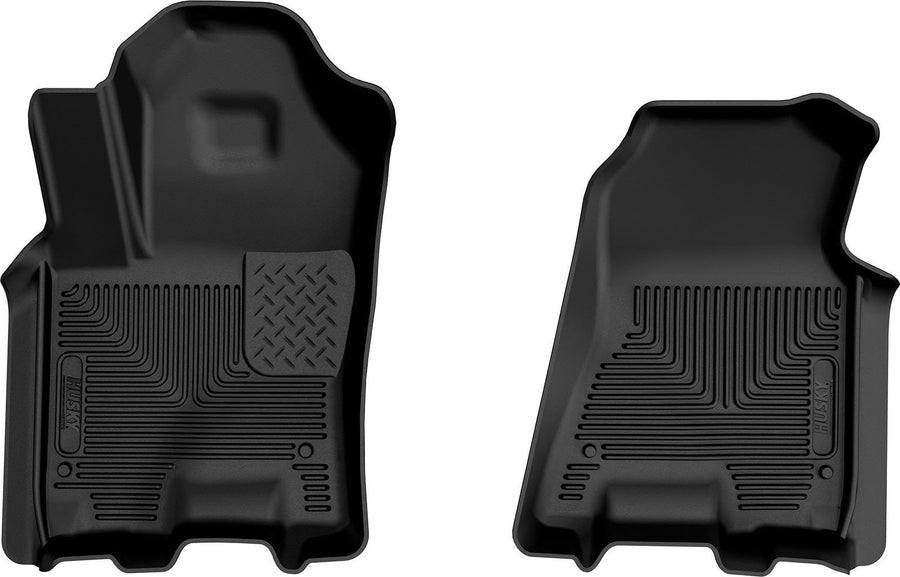 Husky Liners X-act Contour Floor Liners: Black X-act Contour pair of front floor liners on a white background