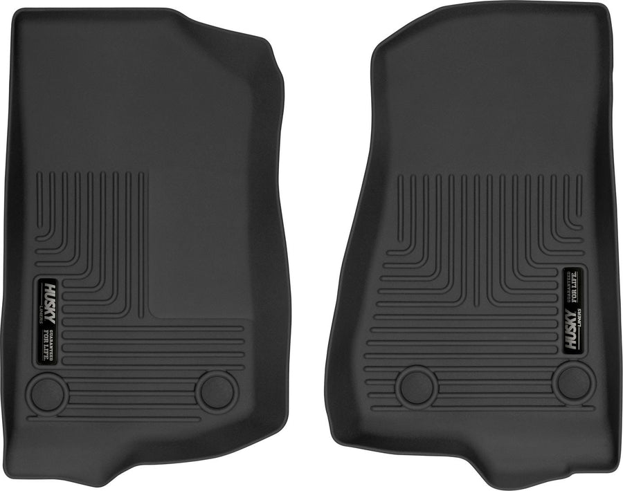 Husky Liners X-act Contour Floor Liners: Black X-act Contour pair of front floor liners on a white background