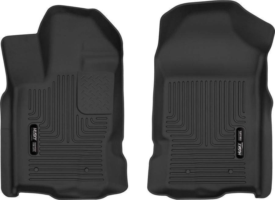 Husky Liners X-act Contour Floor Liners: Black X-act Contour pair of front floor liners on a white background