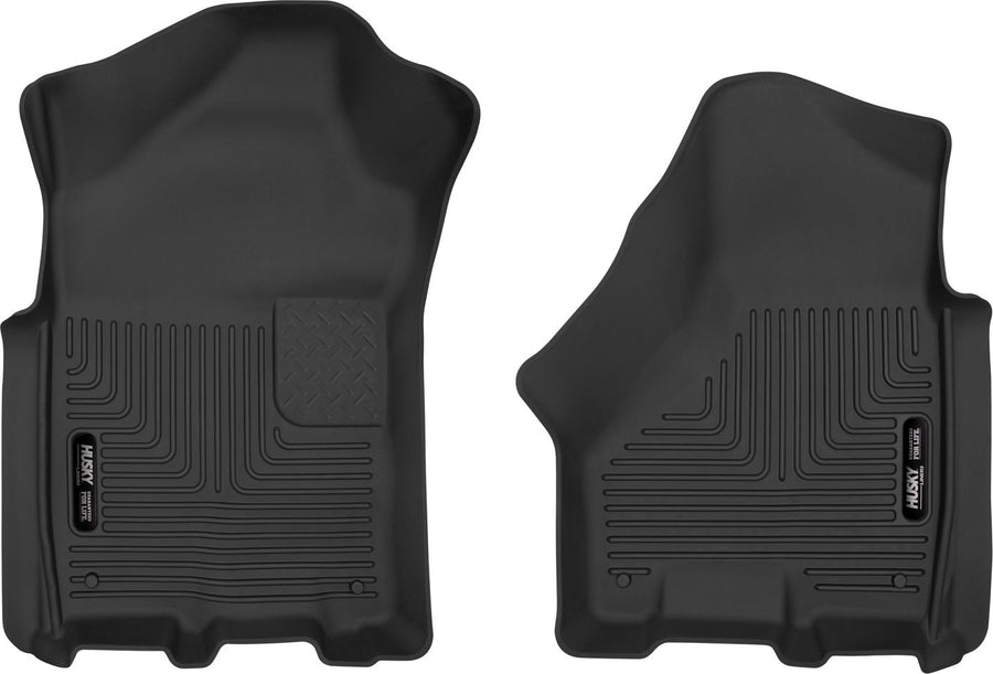 Husky Liners X-act Contour Floor Liners: Black X-act Contour pair of front floor liners on a white background