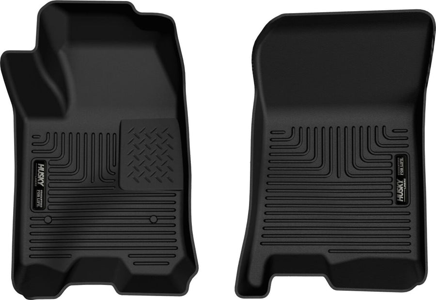 Husky Liners X-act Contour Floor Liners: Black X-act Contour pair of front floor liners on a white background
