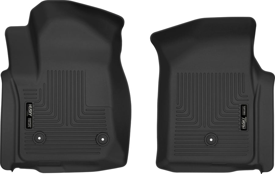 Husky Liners X-act Contour Floor Liners: Black X-act Contour pair of front floor liners on a white background