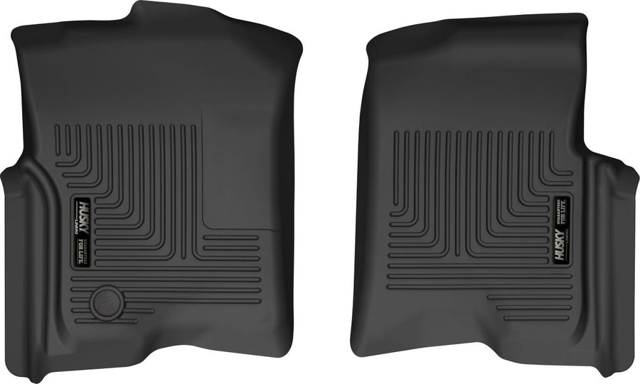 Husky Liners X-act Contour Floor Liners: Black X-act Contour pair of front floor liners on a white background