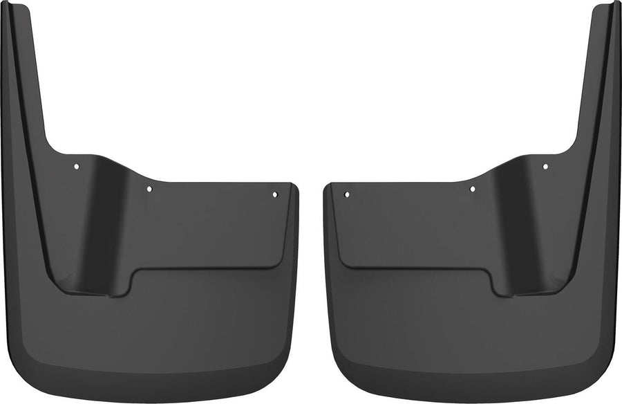 Husky Liners Custom Molded Mud Guards: Pair of black moulded rear mud guards on a white background
