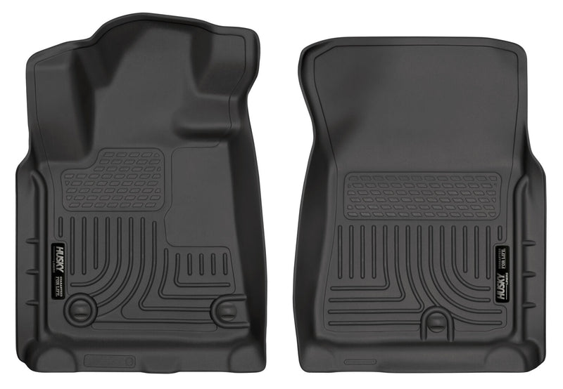 Husky Liners WeatherBeater: black molded front floor liner pair, driver and passenger sides, with raised channel pattern on a white background