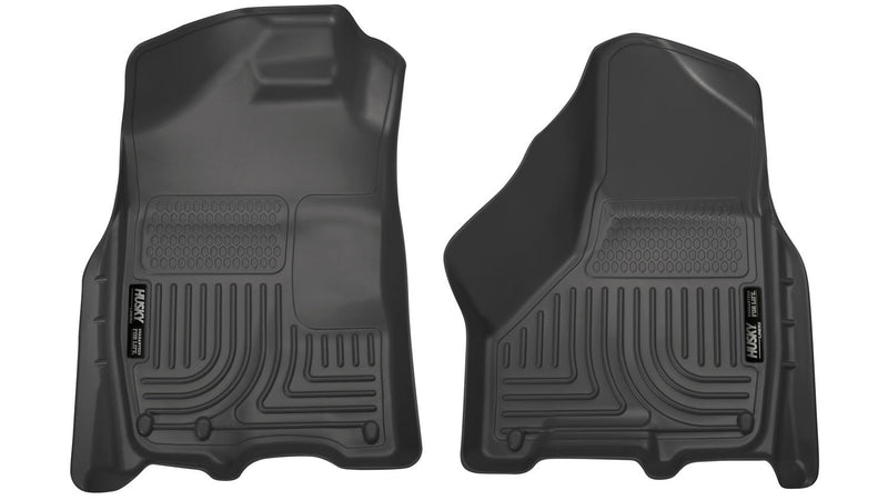 Husky Liners WeatherBeater: black molded front floor liner pair, driver and passenger sides, with raised channel pattern on a white background