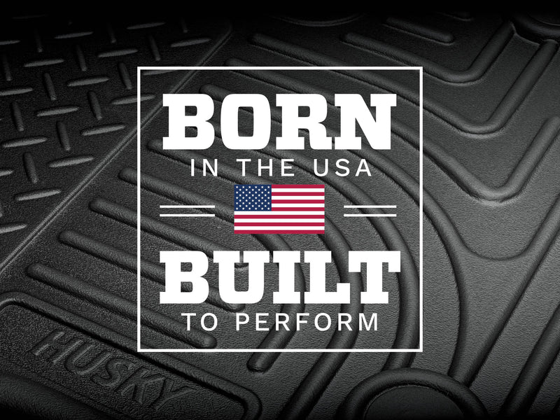 Husky Liners WeatherBeater: born in the USA, Built to Perform graphic over black liner texture