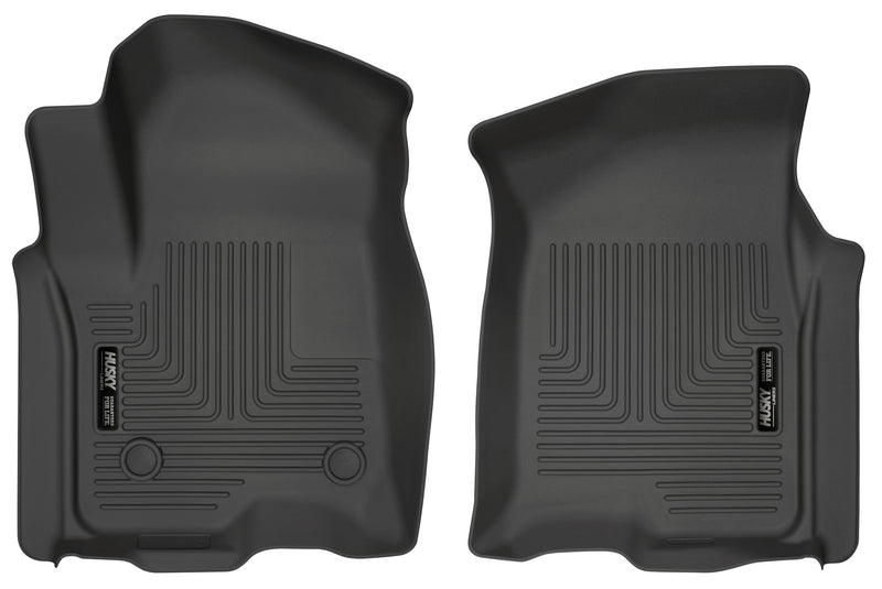 Husky Liners WeatherBeater: pair of black front floor liners on a white background
