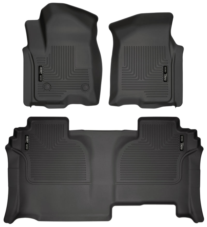Husky Liners WeatherBeater: three-piece black molded floor liner set (two front liners and one 2nd-row liner) on a white background