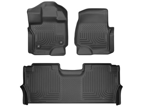 Husky Liners WeatherBeater: three-piece black molded floor liner set (two front liners and one 2nd-row liner) on a white background