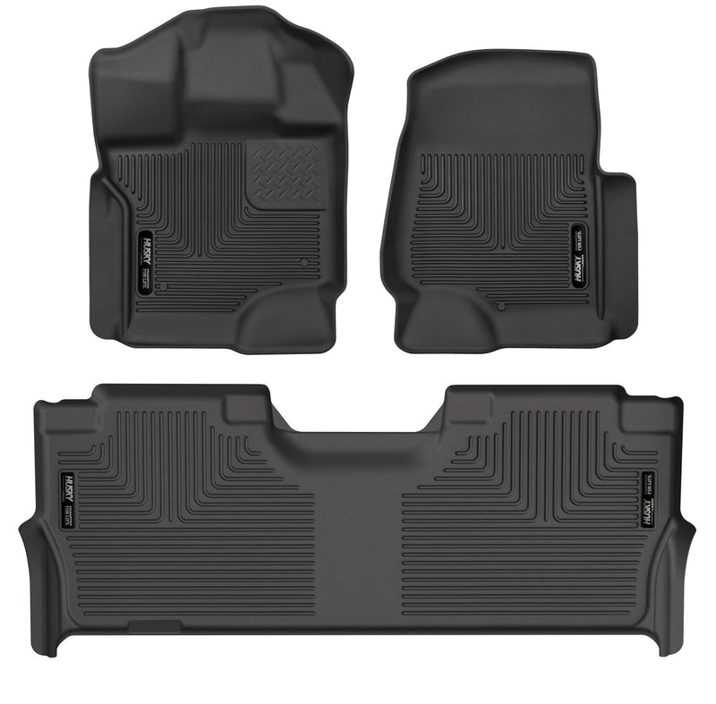 Husky Liners WeatherBeater: three-piece black molded floor liner set (two front liners and one 2nd-row liner) on a white background