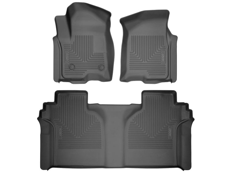 Husky Liners WeatherBeater: three-piece black molded floor liner set (two front liners and one 2nd-row liner) on a white background