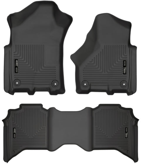 Husky Liners WeatherBeater: three-piece black molded floor liner set (two front liners and one 2nd-row liner) on a white background