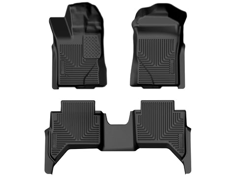 Husky Liners WeatherBeater: three-piece black molded floor liner set (two front liners and one 2nd-row liner) on a white background