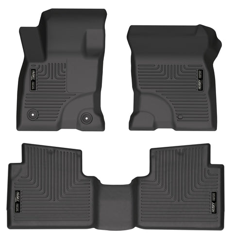 Husky Liners WeatherBeater: three-piece black molded floor liner set (two front liners and one 2nd-row liner) on a white background