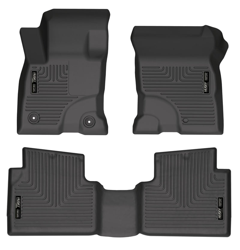 Husky Liners WeatherBeater: three-piece black molded floor liner set (two front liners and one 2nd-row liner) on a white background