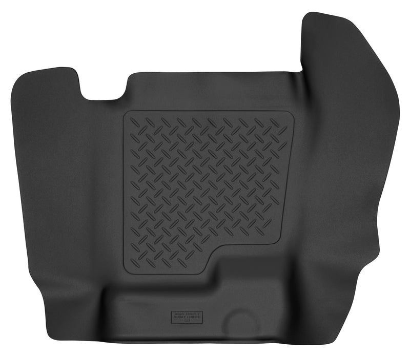 Husky Liners X-act Contour: black molded center hump floor liner with diamond-plate tread, on a white background