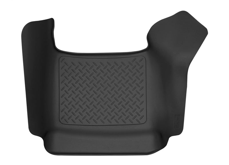 Husky Liners X-act Contour: black molded center hump floor liner with diamond-plate tread, on a white background