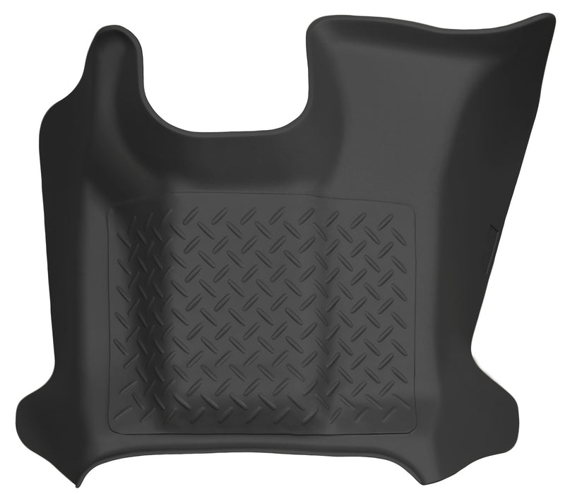 Husky Liners X-act Contour: black molded center hump floor liner with diamond-plate tread, on a white background