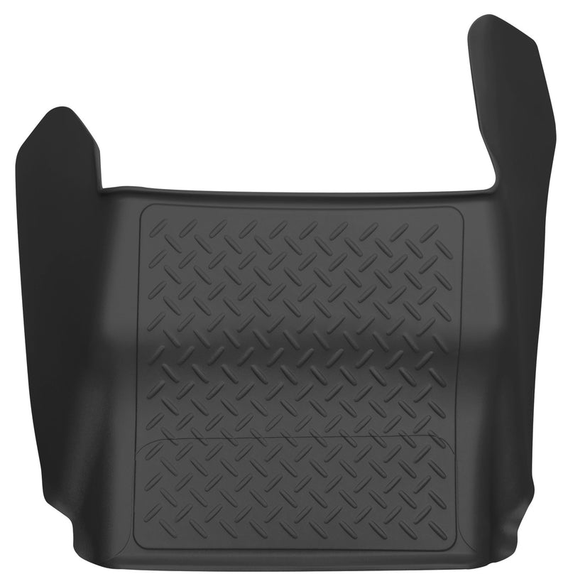 Husky Liners X-act Contour: black molded center hump floor liner with diamond-plate tread, on a white background