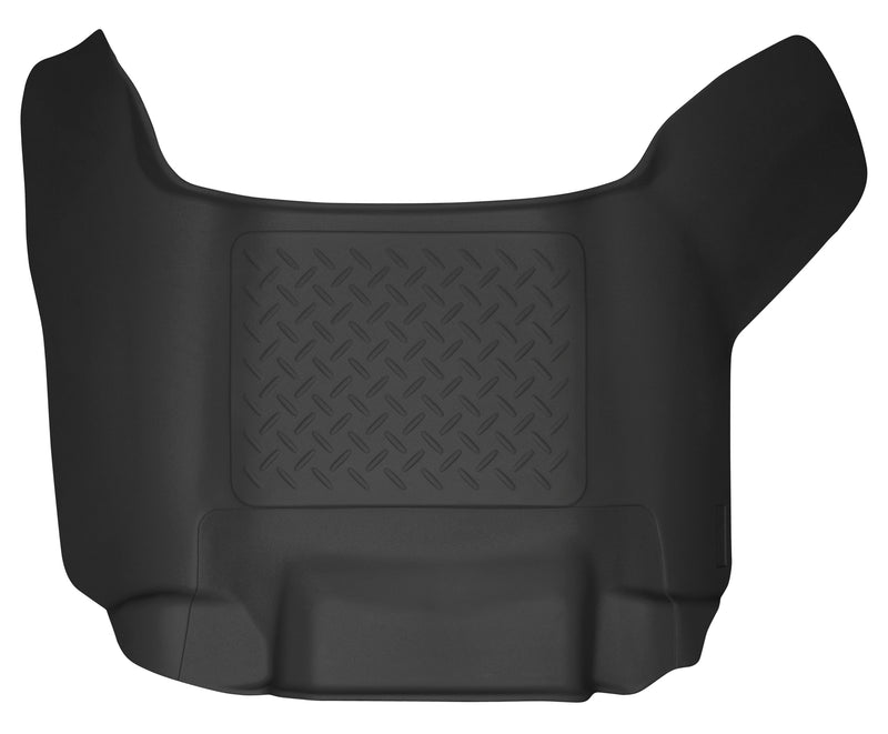 Husky Liners X-act Contour: black molded center hump floor liner with diamond-plate tread, on a white background
