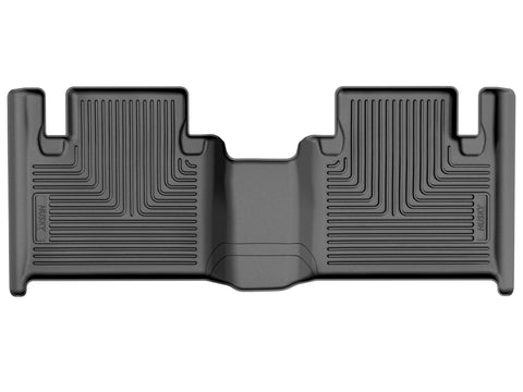 Husky Liners X-act Contour: black X-act Contour one-piece second-row floor liner on a white background