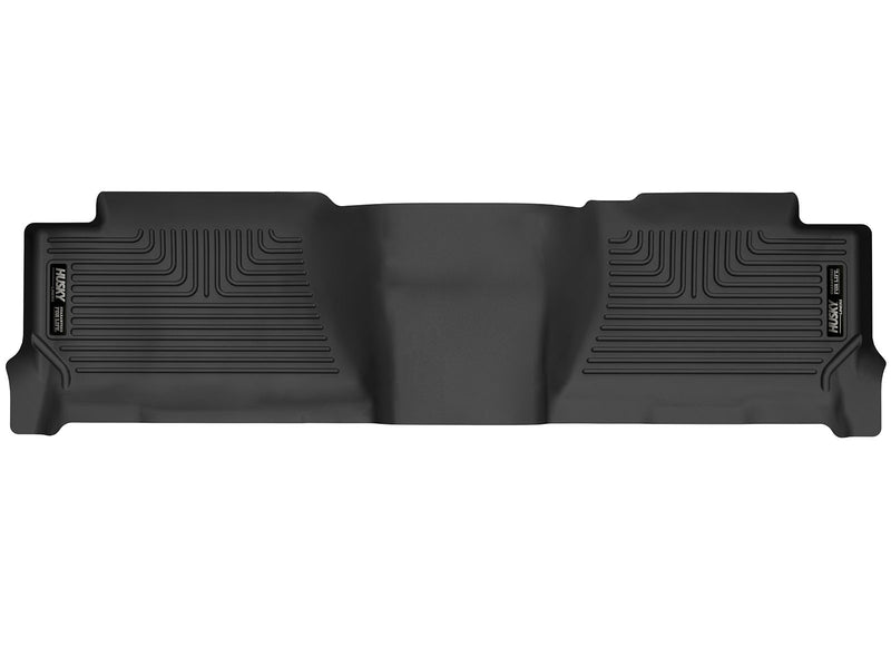 Husky Liners X-act Contour: black X-act Contour one-piece second-row floor liner on a white background (representative image; each liner is molded for its own vehicle)