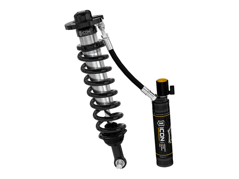 ICON Vehicle Dynamics 2.5 Series Coilover Kit: single ICON 2.5 VS remote-reservoir coilover with black spring and tall black CDEV electronic reservoir, rendered at an angle on white