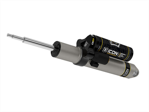 ICON Vehicle Dynamics 2.5 Series Shock Absorbers: rendered single gray ICON 2.5 aluminum series shock with CDEV electronic piggyback reservoir, laid diagonally on white