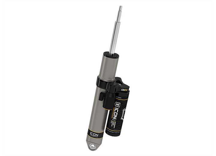 ICON Vehicle Dynamics 2.5 Series Shock Absorbers: rendered single gray ICON 2.5 aluminum series shock with CDEV piggyback reservoir, angled upright on white (part 217708EP)