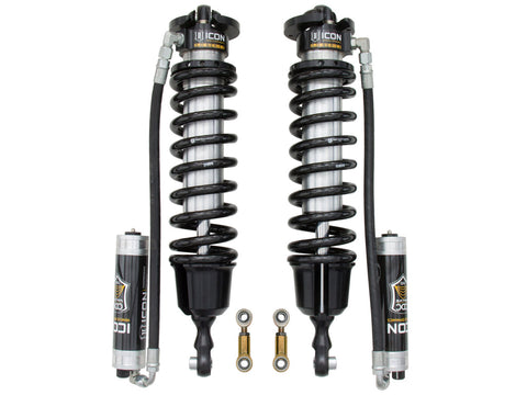ICON Vehicle Dynamics 3.0 Series Coilover: a pair of ICON 3.0 VS remote-reservoir coilovers with black springs and CDC Valve reservoirs plus two sway-bar end links, on white