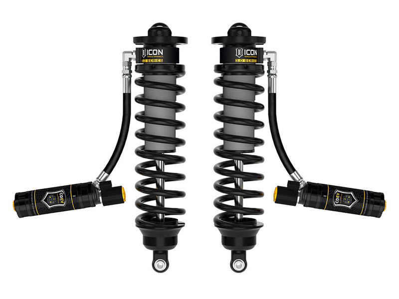 ICON Vehicle Dynamics 3.0 Series Coilover: rendered pair of ICON 3.0 VS remote-reservoir coilovers with black springs and black CDC or CDEV reservoirs angled out, on white (part 61801E)