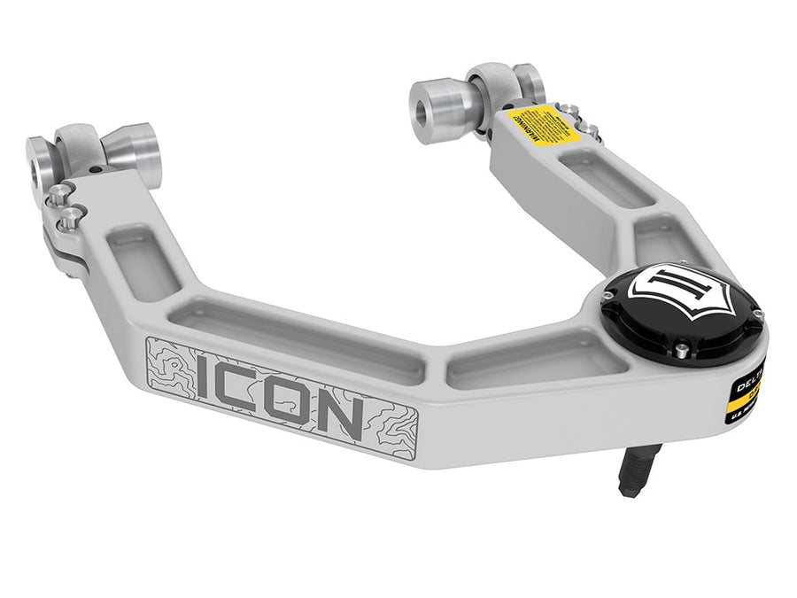 Studio shot on white: single ICON billet aluminum upper control arm with Delta Joint.