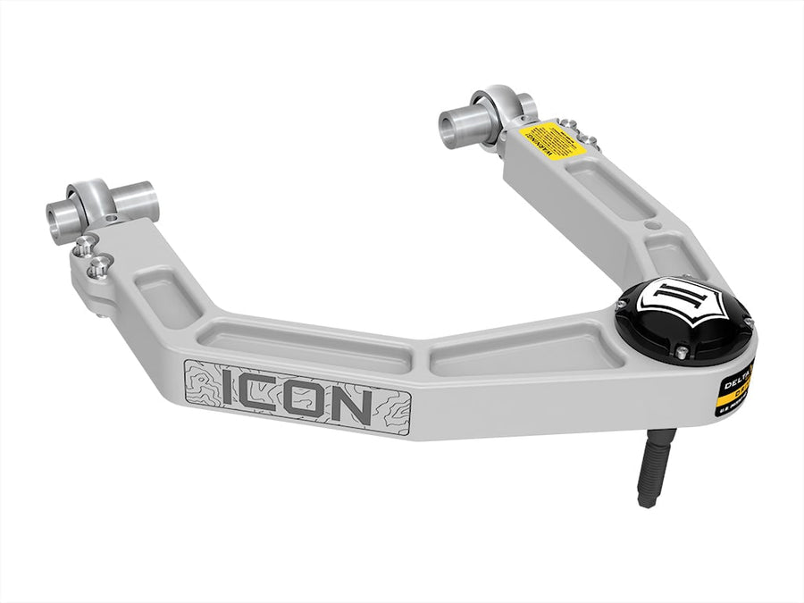 Studio shot on white: single ICON billet aluminum upper control arm with Delta Joint.