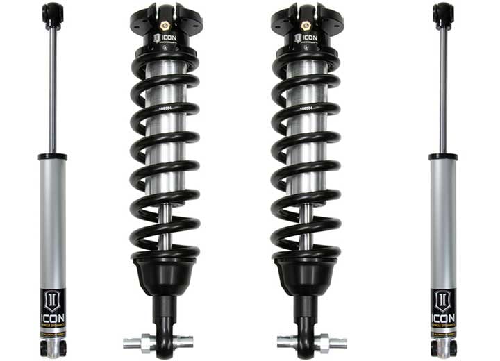 ICON Stage 1 set for Ford Ranger on white: two front coilovers and two silver rear shocks.