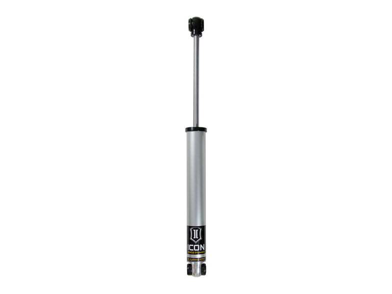 Silver ICON 2.0 aluminum series shock shown body-down with eyelet mounts, on white.