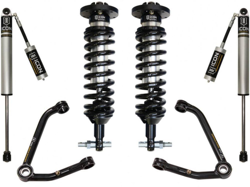 ICON GM stage kit layout on white: coilovers, reservoir rear shocks and tubular upper control arms