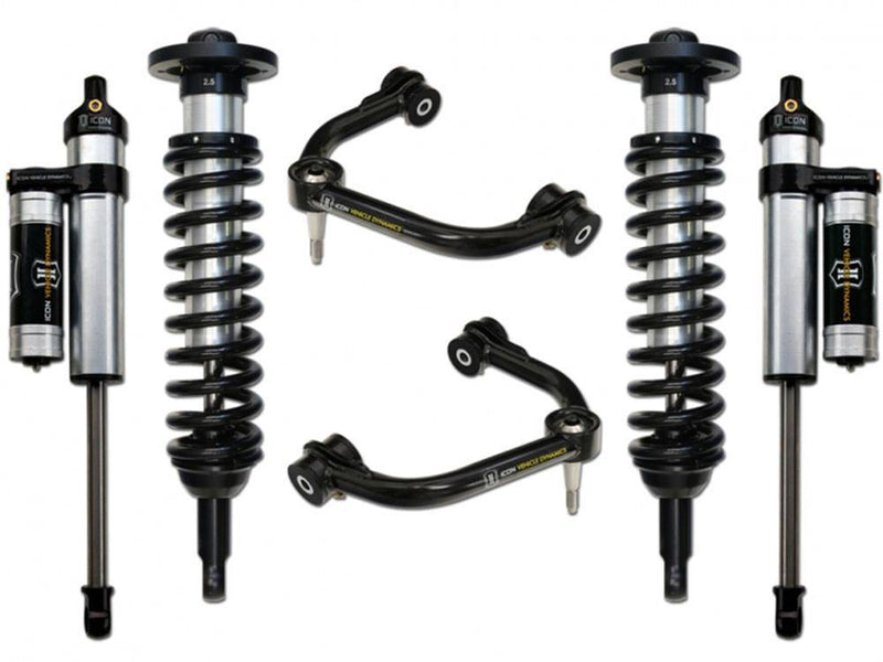 ICON F-150 stage kit layout on white: coilovers, piggyback rear shocks and upper control arms