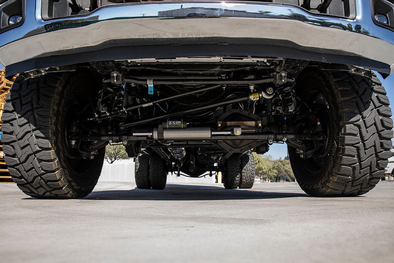 ICON Vehicle Dynamics ICON Steering Stabilizers: installed, front view under the truck