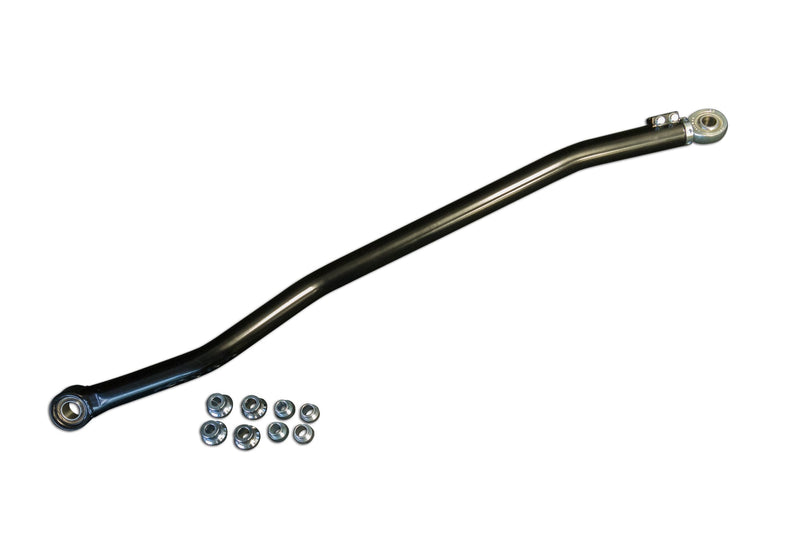 ICON Vehicle Dynamics Ultimate Front End Kit: black ICON adjustable track bar with rod end and nuts on white