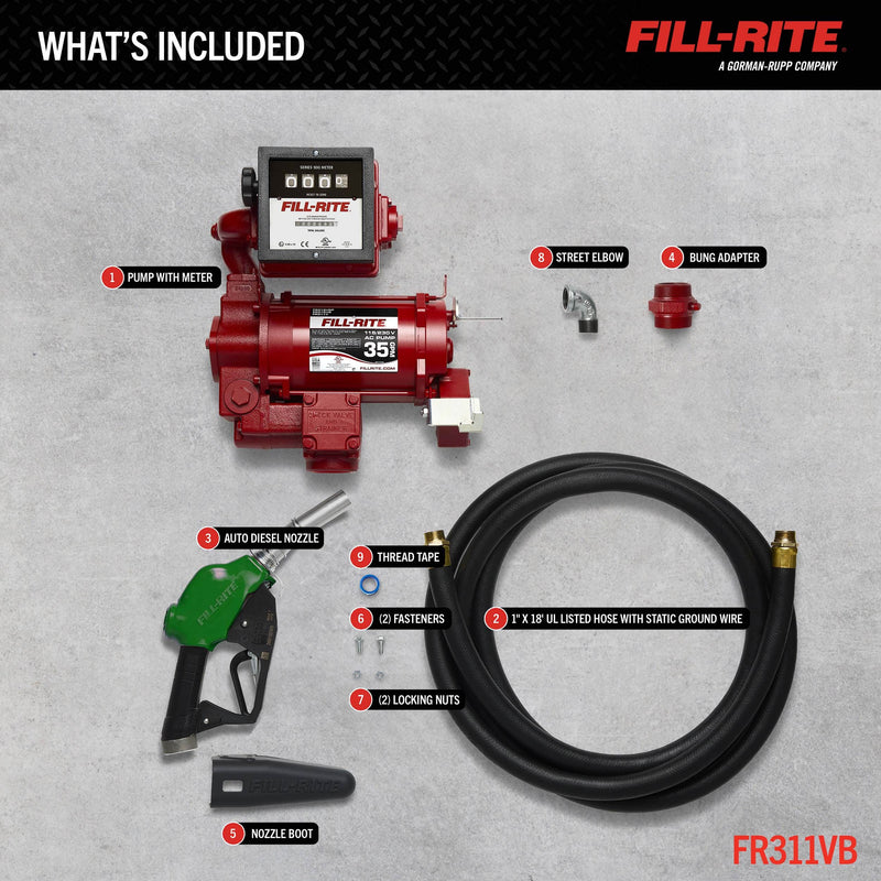 Fill-Rite FR311VB 115/230V AC 35 GPM Fuel Transfer Pump with Meter & Nozzle image 3