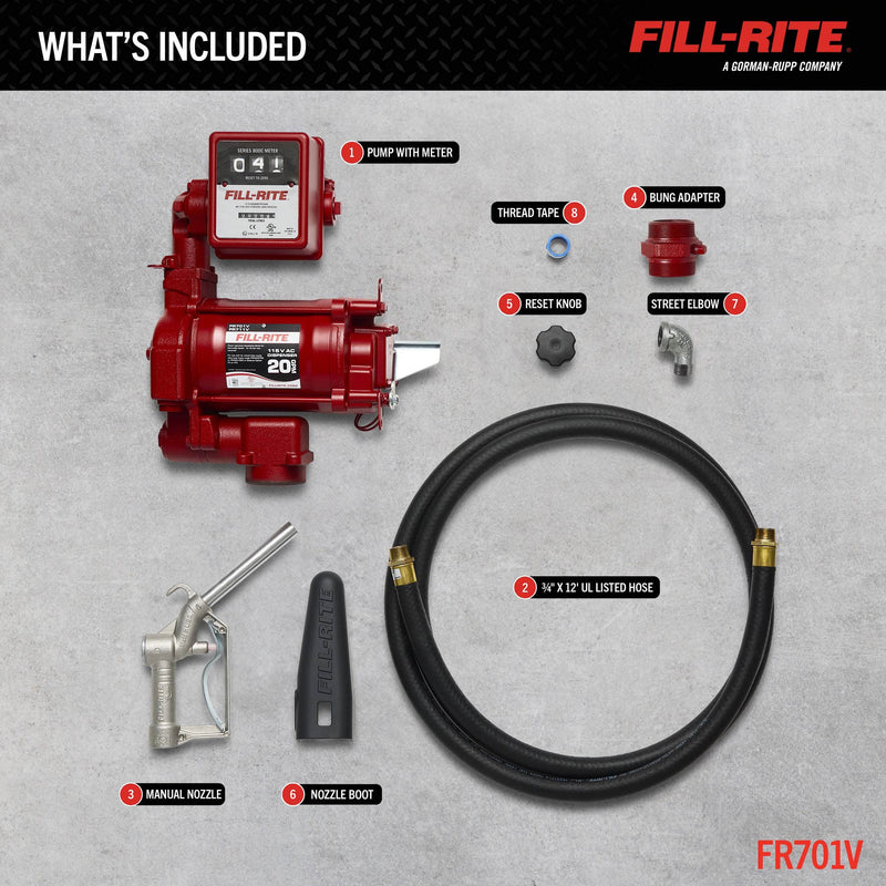 Fill-Rite FR701V 115V AC 20 GPM Fuel Transfer Pump with Meter & Nozzle image 2